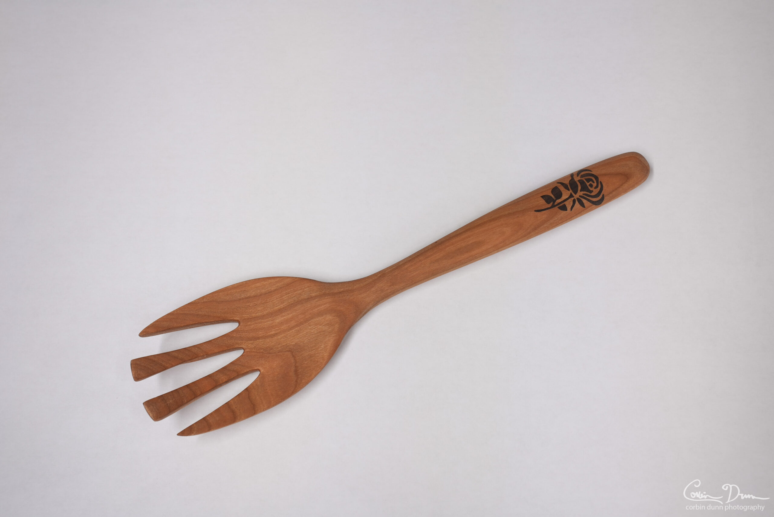 Fork with Rose Inlay - Cherry with Walnut