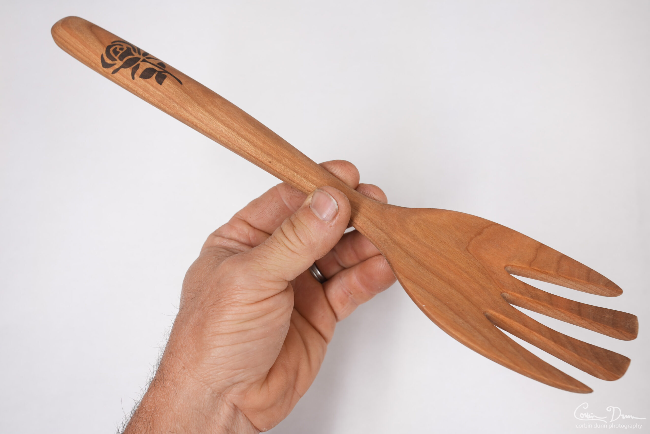 Fork with Rose Inlay - Cherry with Walnut - Image 2
