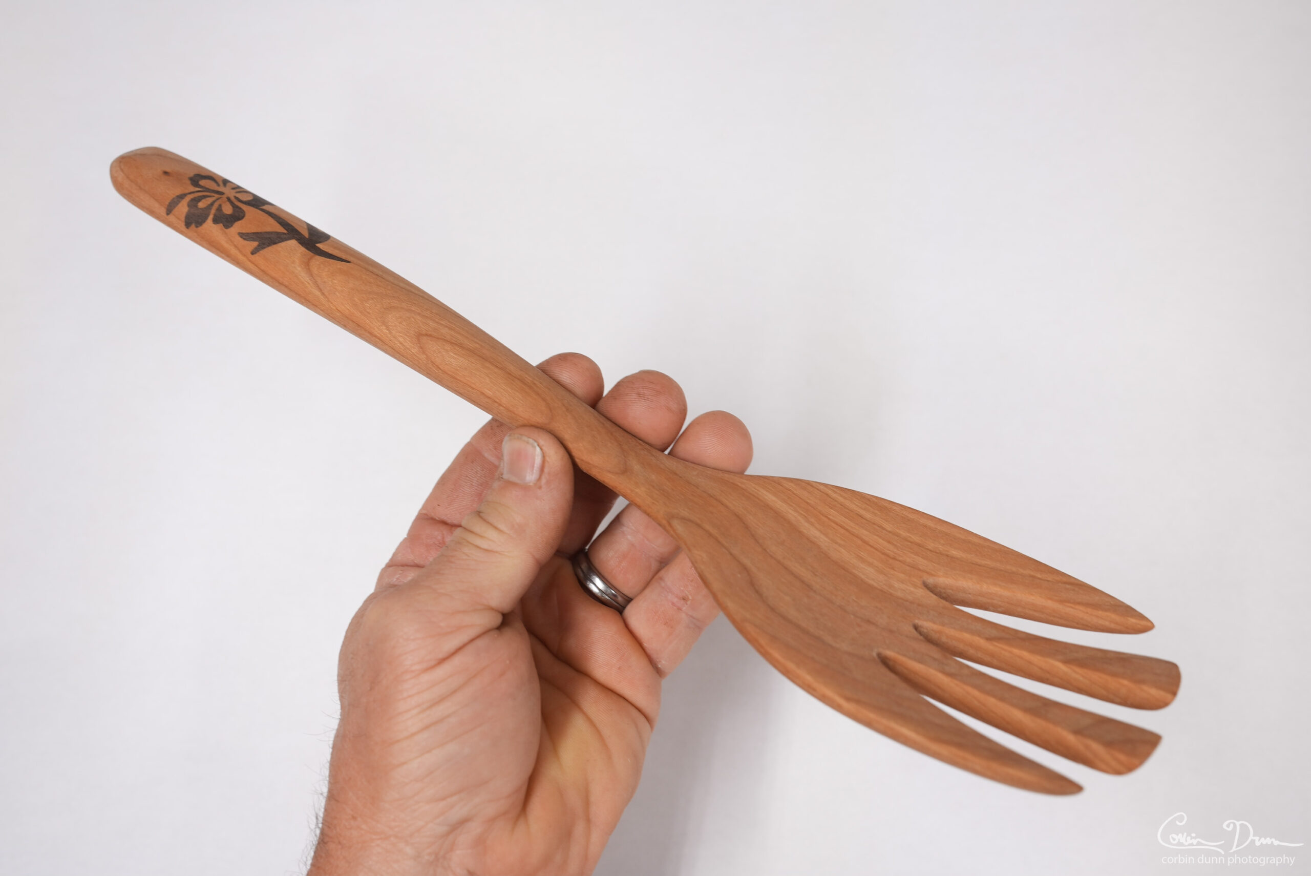 Fork with Hibiscus Inlay - Cherry with Walnut - Image 2