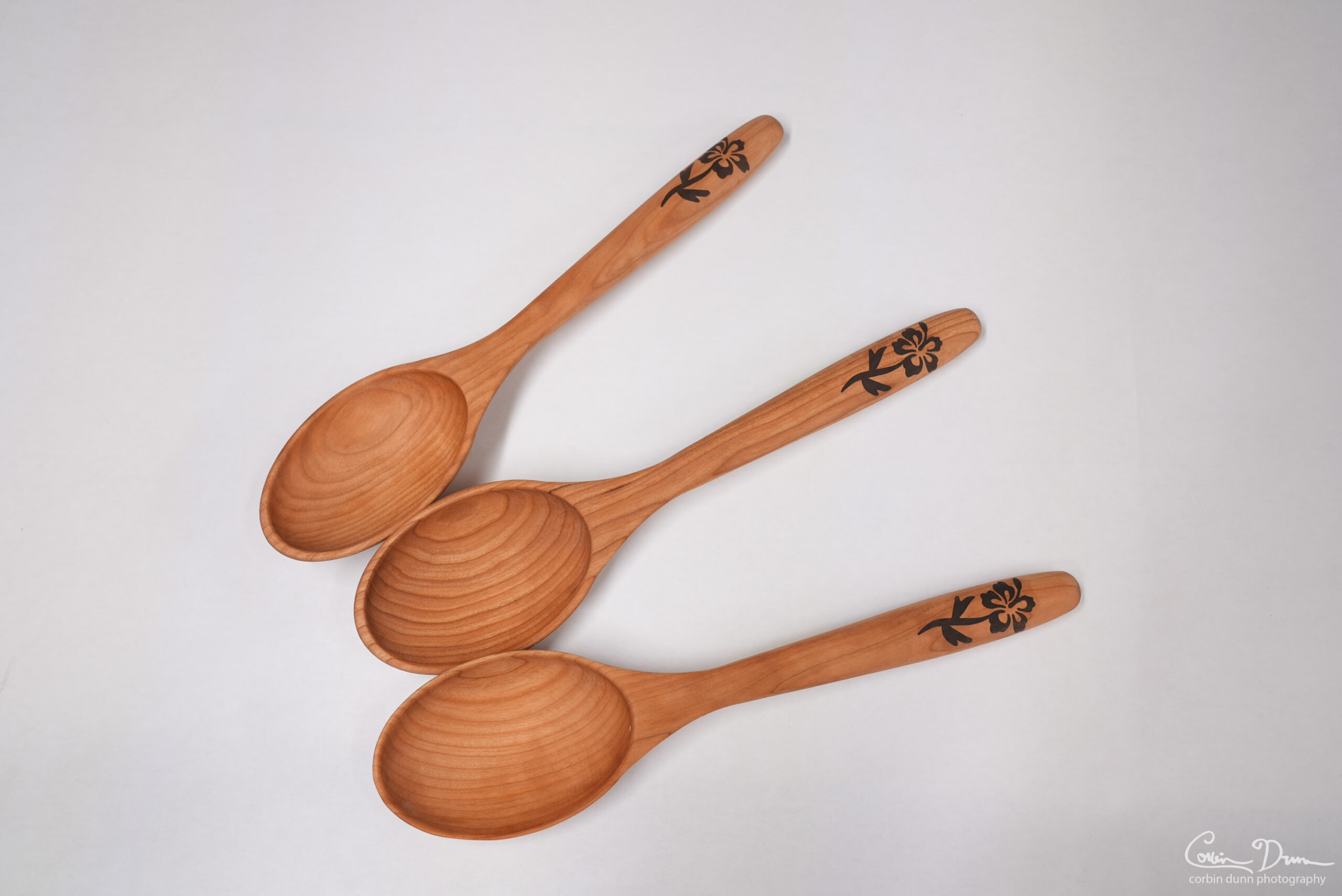 Spoon with Hibiscus Inlay - Cherry with Walnut - Image 5