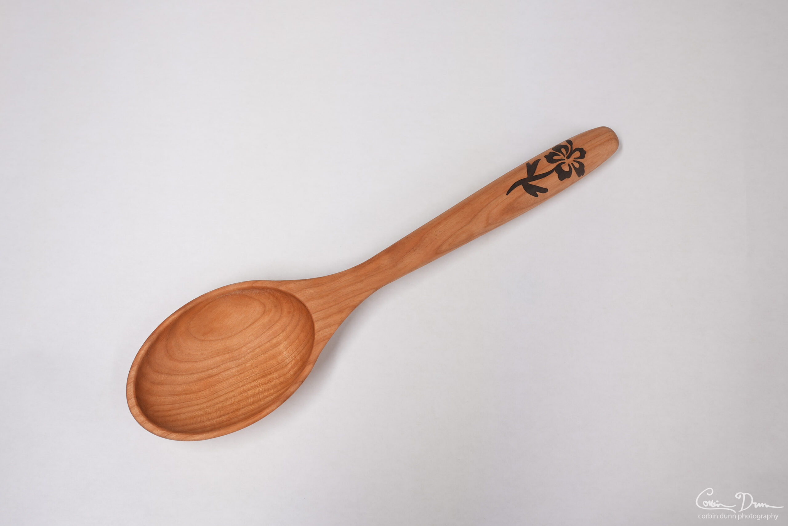 Spoon with Hibiscus Inlay - Cherry with Walnut
